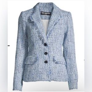 KARL LAGERFELD Tweed Boucle Light Blue Jacket - Size 8 Chanel Style totally new